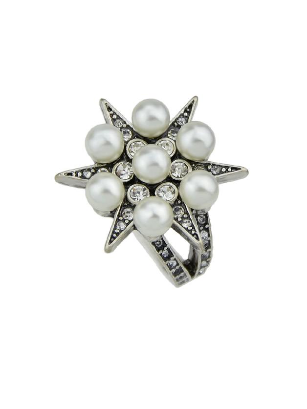 Shein Simulated-pearl Flower Spike Finger Rings Women Accessories