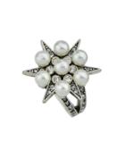 Shein Simulated-pearl Flower Spike Finger Rings Women Accessories