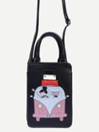 Shein Black Cartoon Print Box Tote Bag With Strap