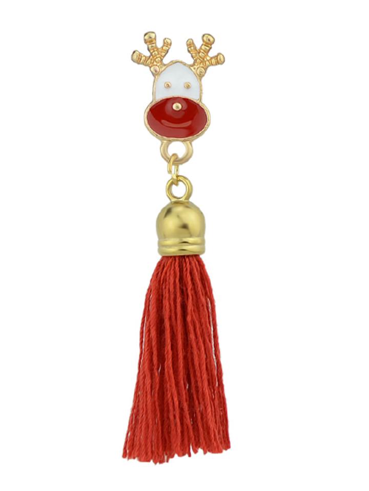 Shein Deer-red Christmas Jewelry White Red Enamel With Tassel Deer Gift Box Tree Santa Brooches