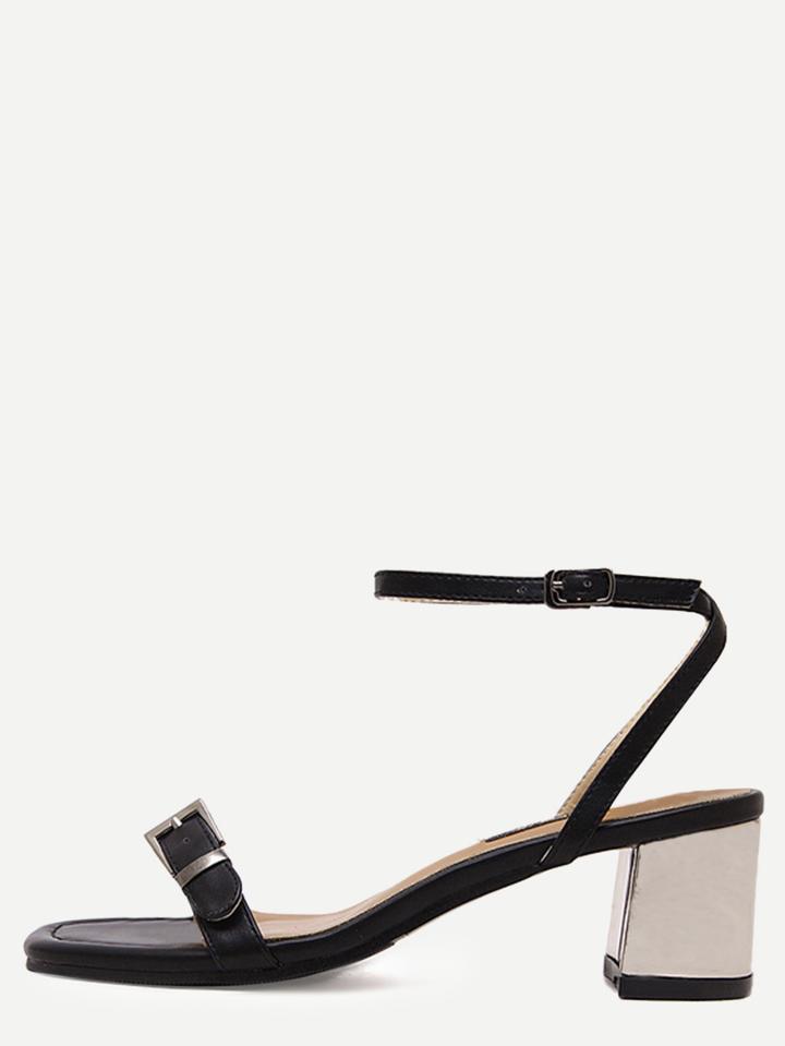 Shein Black Square Peep Toe Buckle Strap Chunky Sandals