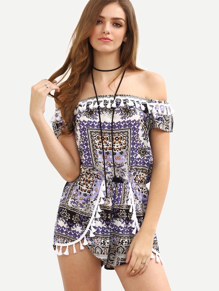 Shein Multicolor Off The Shoulder Fringe Jumpsuit