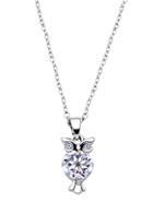 Shein Silver Plated Rhinestone Owl Pendant Necklace
