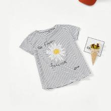 Shein Girls Sequin Daisy Detail Striped T-shirt