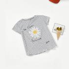 Shein Girls Sequin Daisy Detail Striped T-shirt