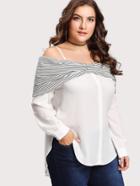 Shein Contrast Striped Bow Open Shoulder Top