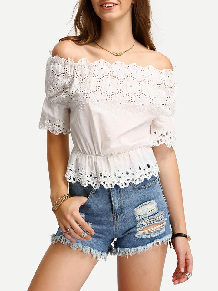 Shein Off-the-shoulder Laser-cut Peplum Blouse