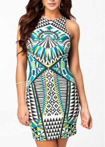 Rosewe Fascinating Print Design Round Neck Sleeveless Mini Dress