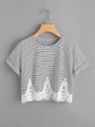 Shein Lace Applique Cuffed Sleeve Tee