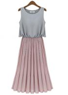 Rosewe Grey And Pink Color Blocking Pleated Maxi Dress