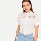 Shein Button Front Embroidered Eyelet Ruffle Top