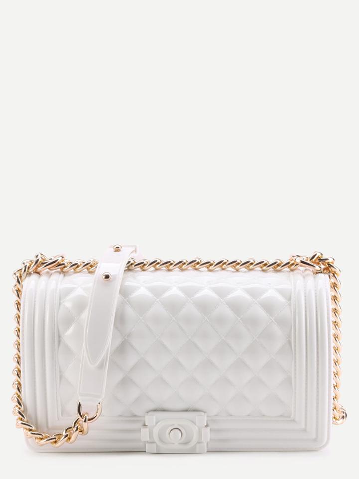 Shein Mini Porcelain White Quilted Flap Jelly Bag With Chain