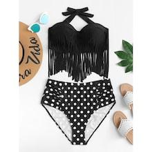 Shein Plus Fringe Polka Dot Bikini Set