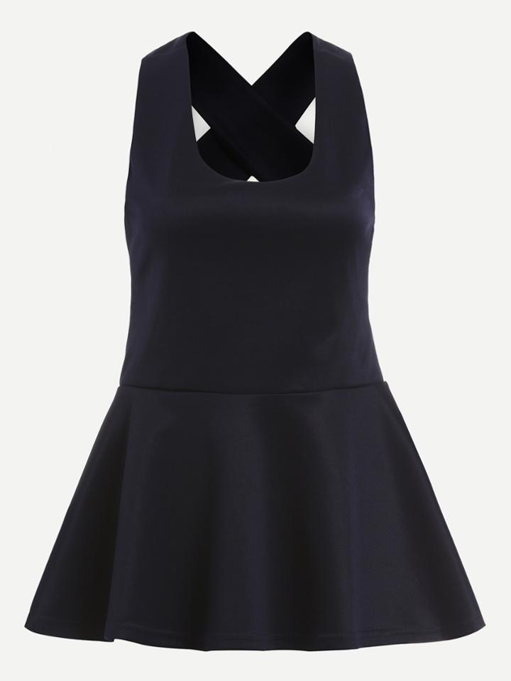 Shein Navy Crisscross Back Peplum Top