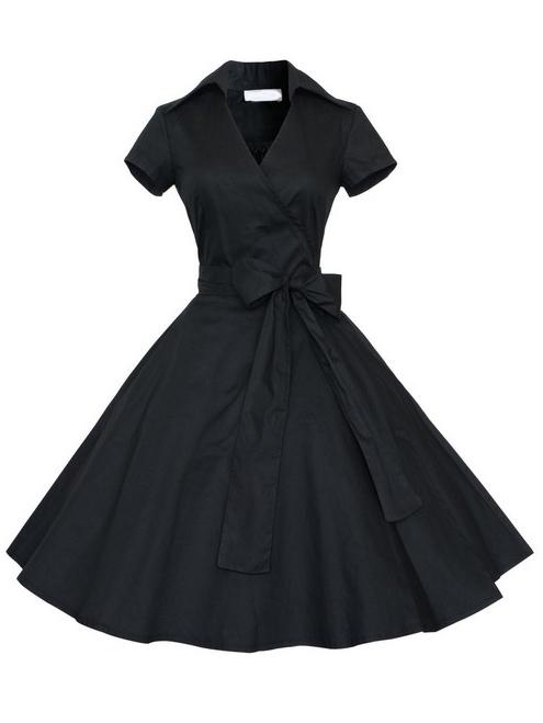 Shein Black Short Sleeve Bow Shirtwaist Dress