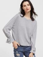 Shein Grey Drop Shoulder Tie Cuff High Low T-shirt