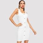Shein Button Front Bodycon Solid Dress