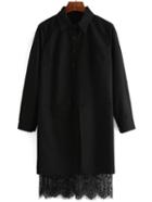 Shein Black Lapel Long Sleeve Lace Hem Shirt Dress