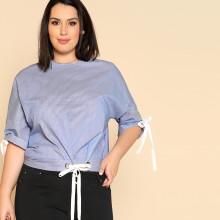 Shein Plus Grommet Knot Pinstripe Dolman Top