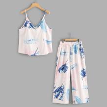 Shein Plus Tropical Print Cami With Pants