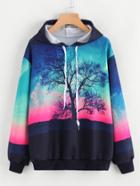 Shein Cut And Sew Ombre Tree Print Hoodie
