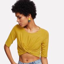 Shein Twist Hem Solid Crop Tee