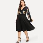 Shein Plus Floral Wrap Bodice Fit & Flare Dress