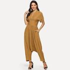 Shein Roll Up Sleeve Wide Waistband Harem Jumpsuit