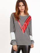 Shein Color Block V Print Drop Shoulder Sweatshirt