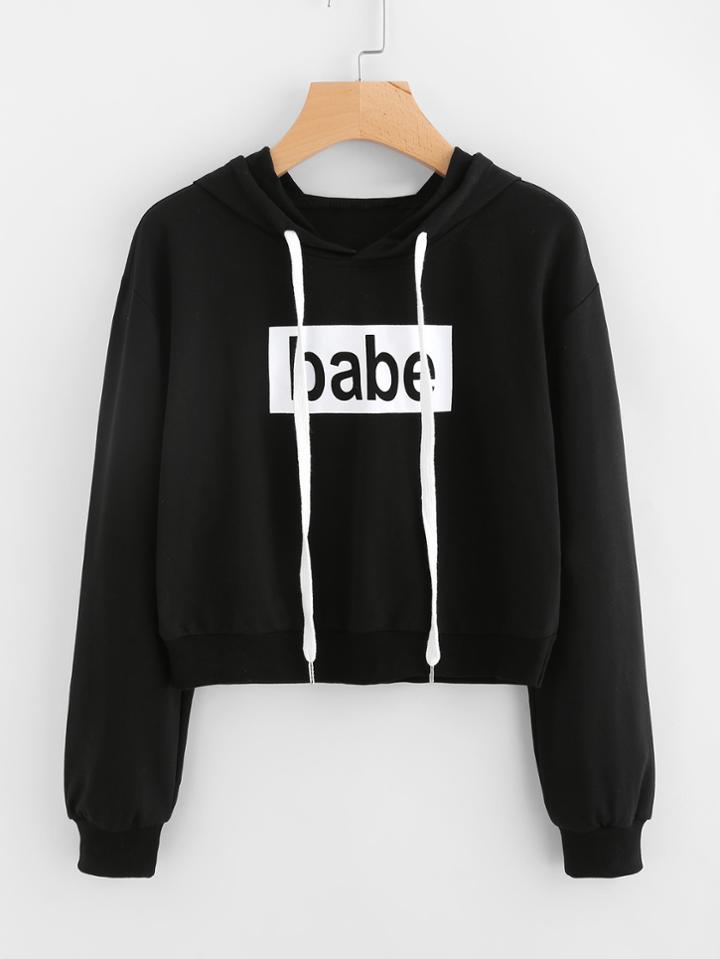 Shein Babe Print Drawstring Hoodie