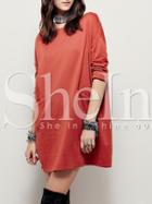 Shein Orange Round Neck Pockets Casual Dress