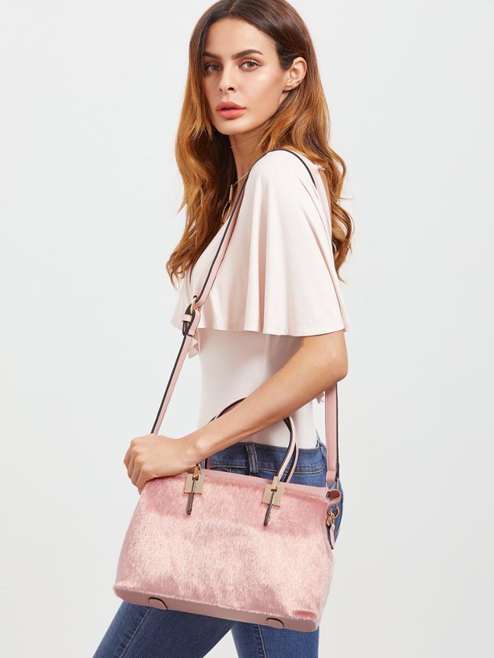 Shein Pink Horse Hair Covered Pu Shoulder Bag