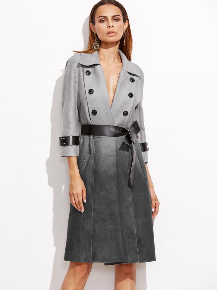 Shein Ombre Faux Suede Double Button Front Coat