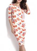 Rosewe V Back Half Sleeve Flower Printed Dress