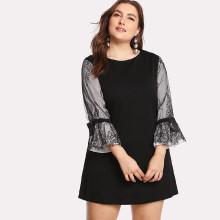 Shein Plus Contrast Lace Sleeve Dress