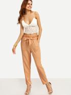 Shein Yellow Tie Waist Pants With Pockets