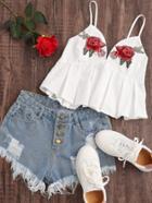 Shein Rose Patch Smocked Back Pleated Babydoll Cami