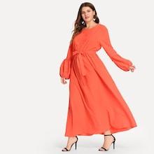 Shein Plus Floral Lace Applique Lantern Sleeve Dress