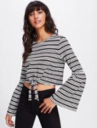 Shein Frilled Detail Fluted Sleeve Knot Crop Top