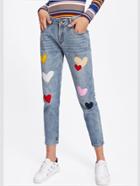 Shein Heart Embroidered Patches Jeans