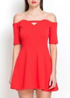 Rosewe Fabulous Boat Neck Short Sleeve Red A Line Dress