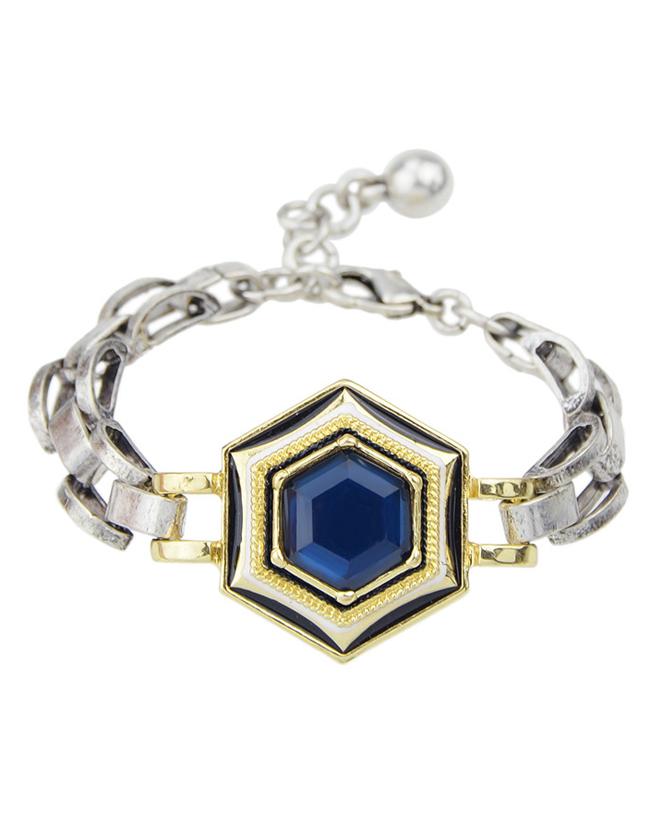 Shein Blue Rhinestone Chain Link Bracelet