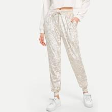 Shein Drawstring Waist Velvet Pants