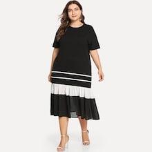 Shein Plus Striped Ruffle Hem Dress
