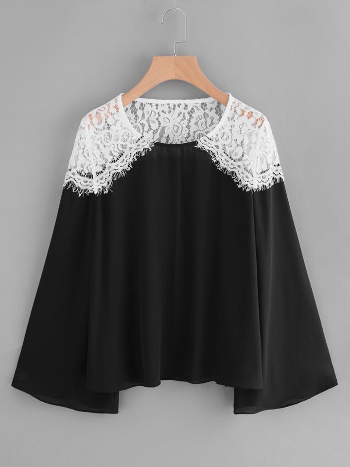 Shein Lace Crochet Contrast Bell Sleeve Blouse