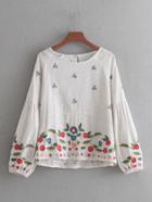 Shein Lantern Sleeve Embroidery Blouse