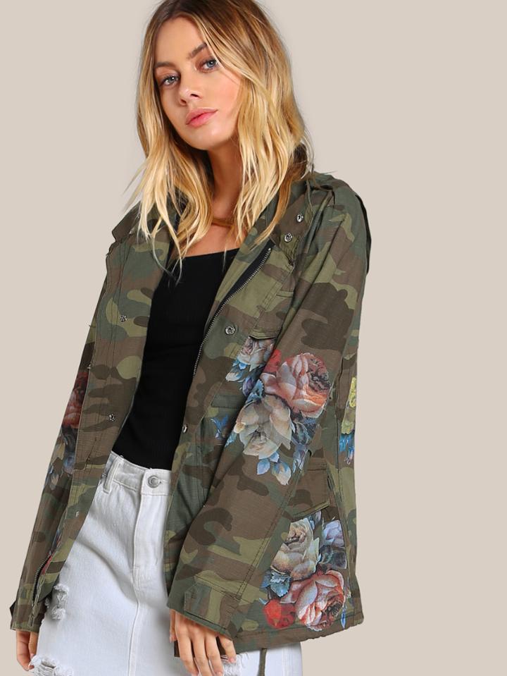 Shein Flower Painted Camo Jacket Olive