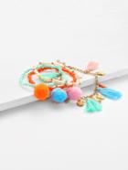 Shein Bead & Chain Bracelet Set With Tassel