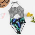 Shein Plus Cut-out Striped & Tropical Swimsuit