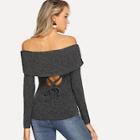Shein Fold Over Neck Slim Fitted Sweater